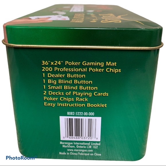 TEXAS HOLD’EM POKER SET TIN BOX W/ GAMING MAT - Picture 7 of 9